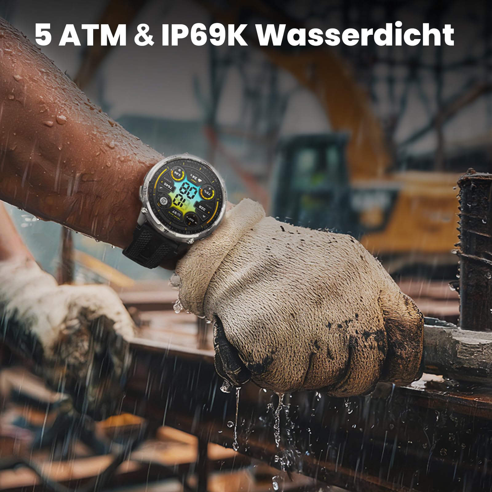 KOSPET Tank T4C GPS Smartwatch Herren mit LED, 1,5" AMOLED, IP69K | Robuste Militär Watch für Android/iPhone, 50M wasserdicht, 170+ Sportmodi, Herzfrequenzmonitor & Schlaf, Telefonfunktion