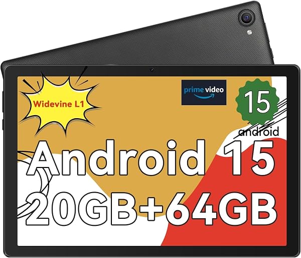Whitedeer Android Tablet 10 Zoll - Android 15 Octa Core Gaming Tablet mit 20GB+64GB+1TB TF, Tablet PC mit OTG-Übertragung und Wi-Fi 6G, Widevine L1,5000mAh - Schwarz - 1