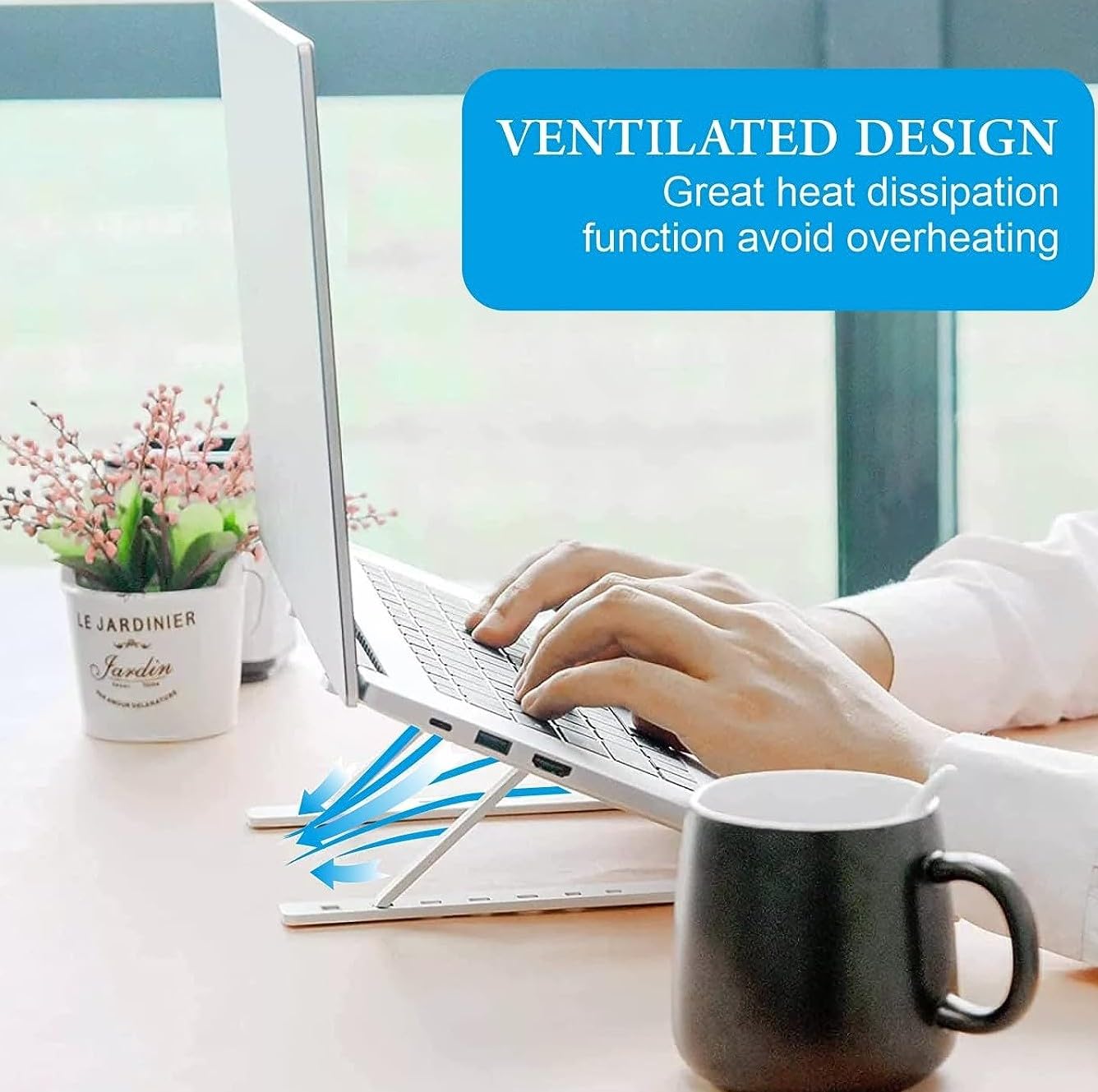 INEFABLE Portable Laptop Aluminium Stand with Adjustable Height, Ventilated, Foldable Stand, 7" Height, for 15.6" Laptop with Carry Pouch for Desk & Table Mount - Pack of 1 (Silver) 28 71+5ePlC2eL. SL1336