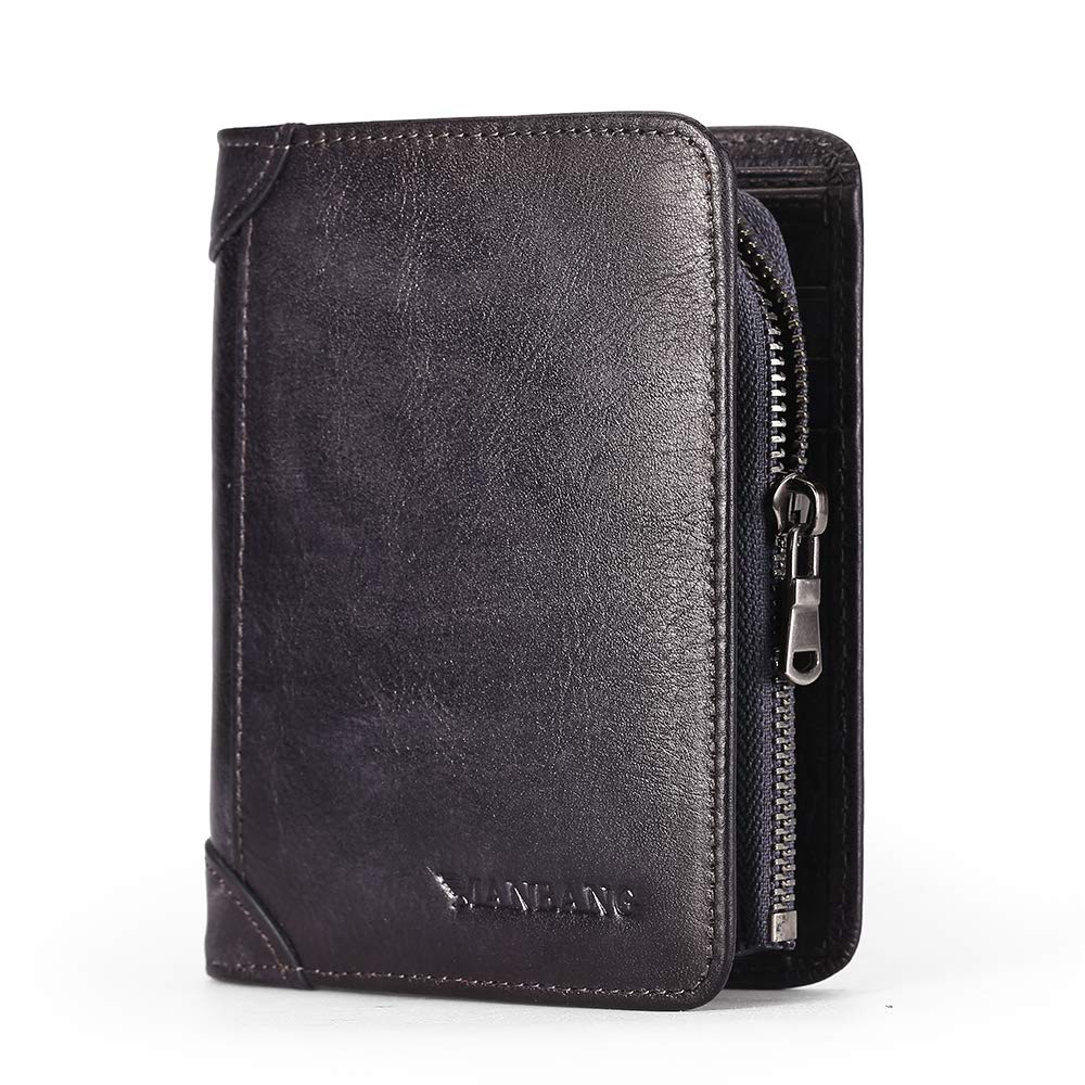 Mens Wallet Zipper Genuine Leather RFID Card Holders Cowhide Zip Coin Pocket Bifold wallets for men
