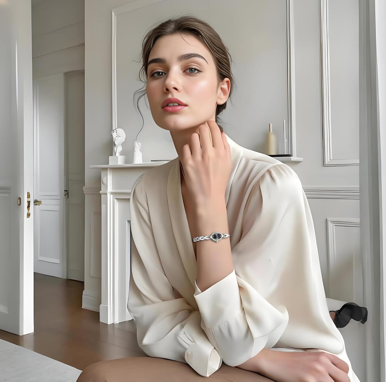 Diaofendi Vintage Oval Bracelet Gift Watch for Women, Retro Quartz Wristwatch with Waterproof Stainless Steel Band and Adjustment Tool, Elegant for Everyday & Special Occasions - Image 6