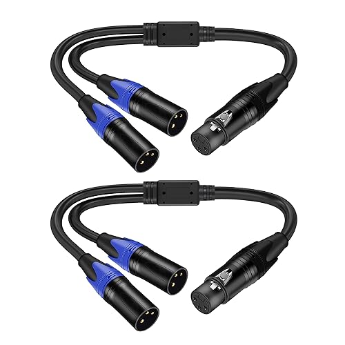LanSenSu Cable divisor XLR, 1 XLR hembra a 2 XLR macho, cable divisor de micrófono equilibrado, adaptador de audio de 11.8 pulgadas (paquete de 2)