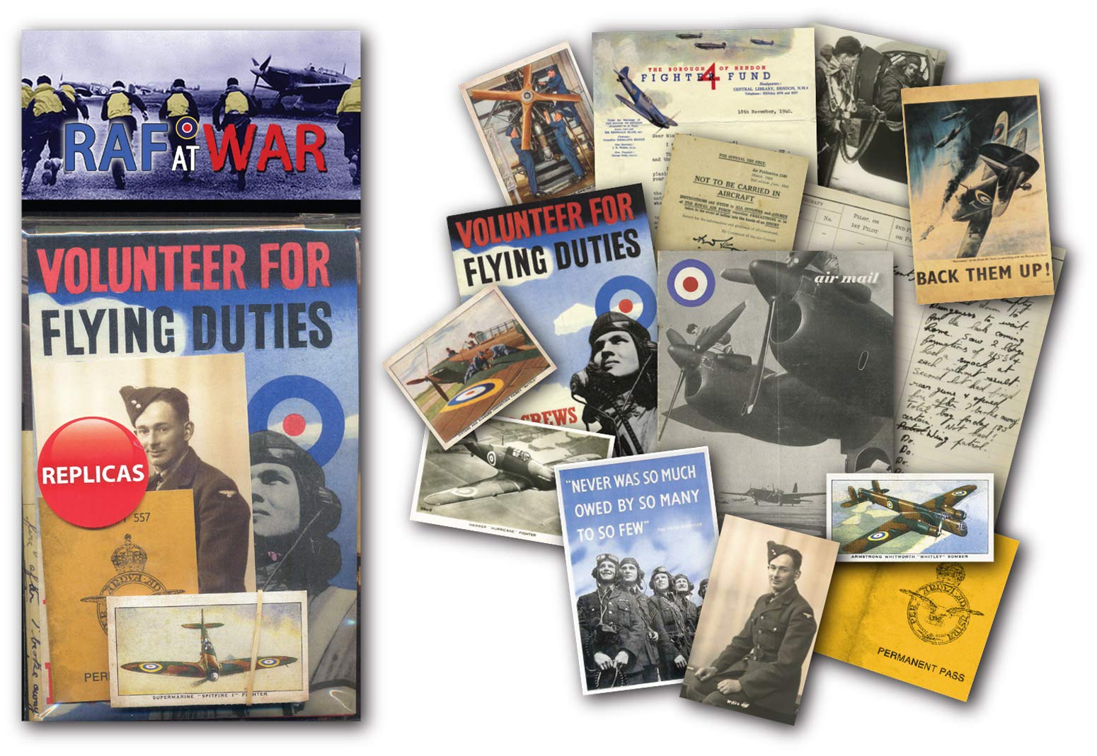 Sweet and NostalgicRAF at War Memorabilia Gift Pack with over 20 pieces of Replica Artwork