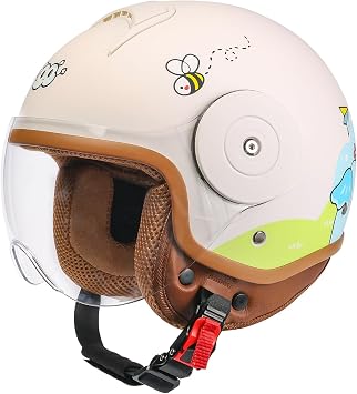 Kids 3/4 Open Face Motorcycle Helmets for 4-15 Years Old, Youth Child Dirt Bike ATV Helmets, Lightweight Vintage Half Helmet for Electric Scooter Moped Go Kart 4 Wheeler, DOT Approved