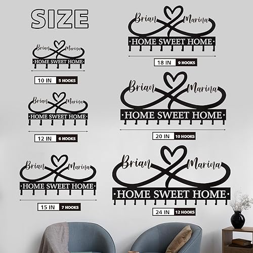 Miniatura 5 de Llavero personalizado con nombre de pareja, soporte de metal montado en la pared para regalos de inauguración de la casa, ropa de cama ignent