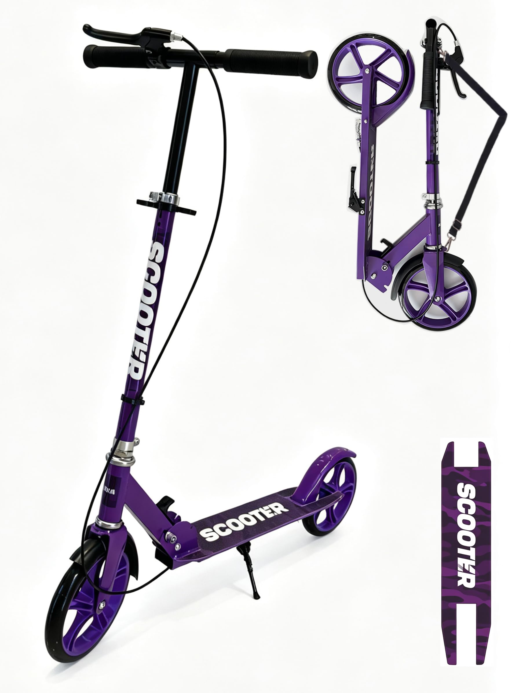 Kick Scooter for Kids 8-12, Teens & Adults, Foldable Adult Scooter with 200mm Big Wheels, Hand & Foot Brake, 4 Adjustable Height (30.3–40.6"), Commuter Scooter, for Kids & Teens (Purple)