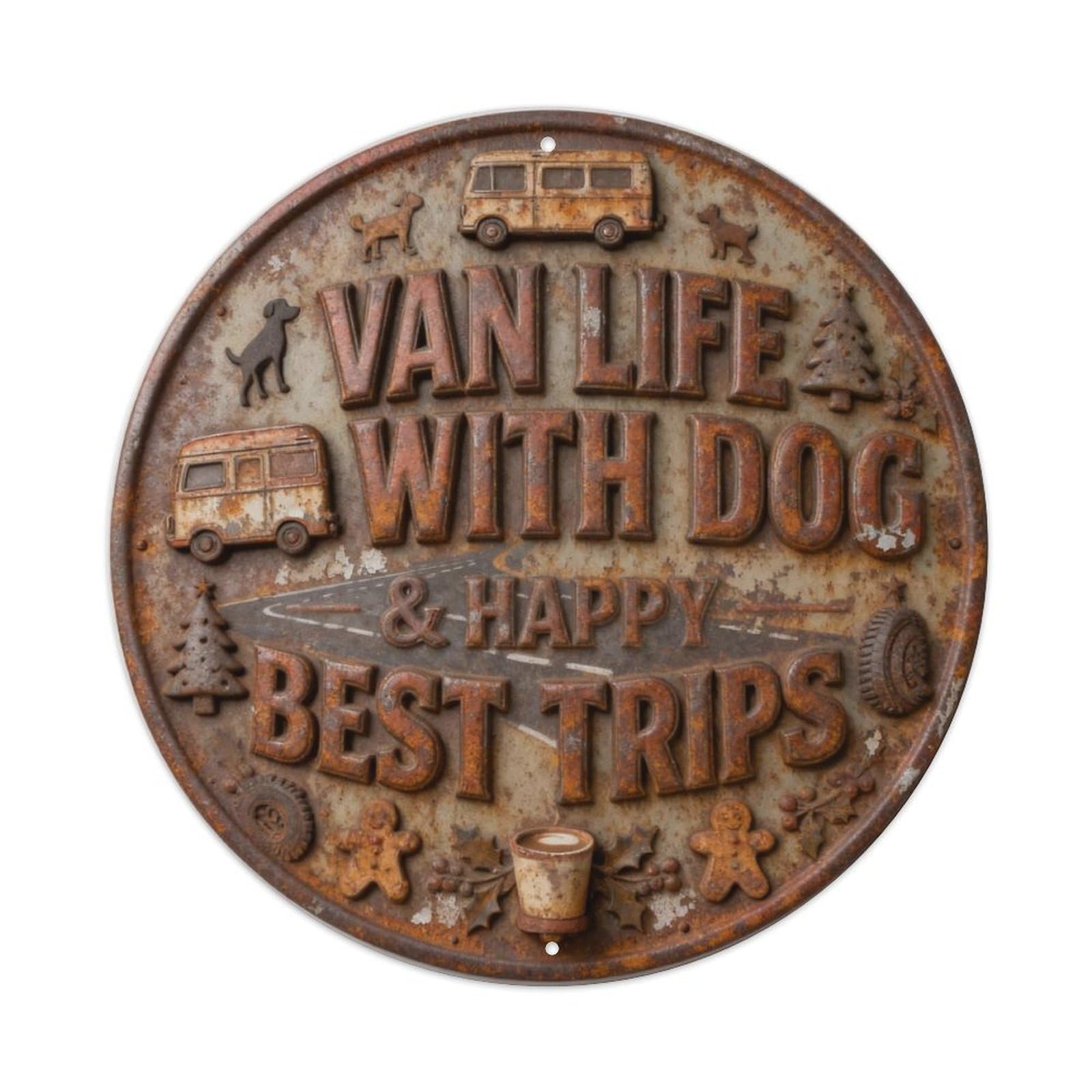 VAN LIFE WITH DOG BEST TRIPS Metal Tin Sign Plaque