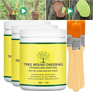 Tree Wound Sealer, Bonsai Cut Paste, Pruning Sealer, Tree Wound Sealer Healing Paste, Pruning Sealer And Tree Wound Dressing for Plant, Trees, Shrubs, Roses, Tree Grafting Supplies (3*100g +3*Brush)