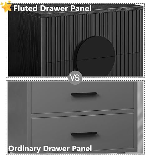 Miniatura 6 de conifferism Mesita de noche negra con 2 cajones, mesita de noche moderna para dormitorio con patas de metal, mesa auxiliar acanalada para espacios