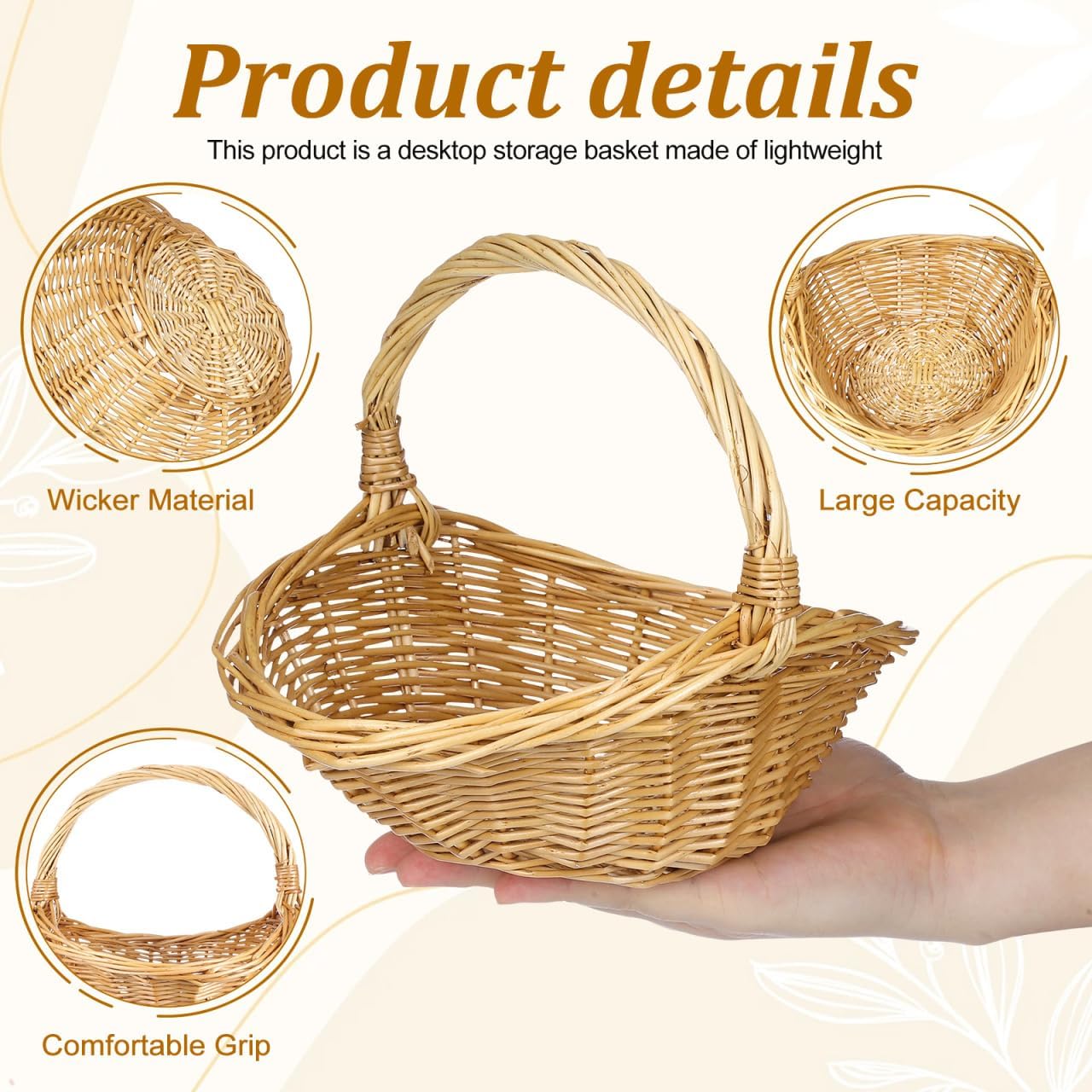 Kisangel Wicker Picnic Basket with Handle, 8.66 x 7.07 x 7.87in Wicker Flower Basket Small Storage for Weddings, Garden Home Fruits Vegetable Decor