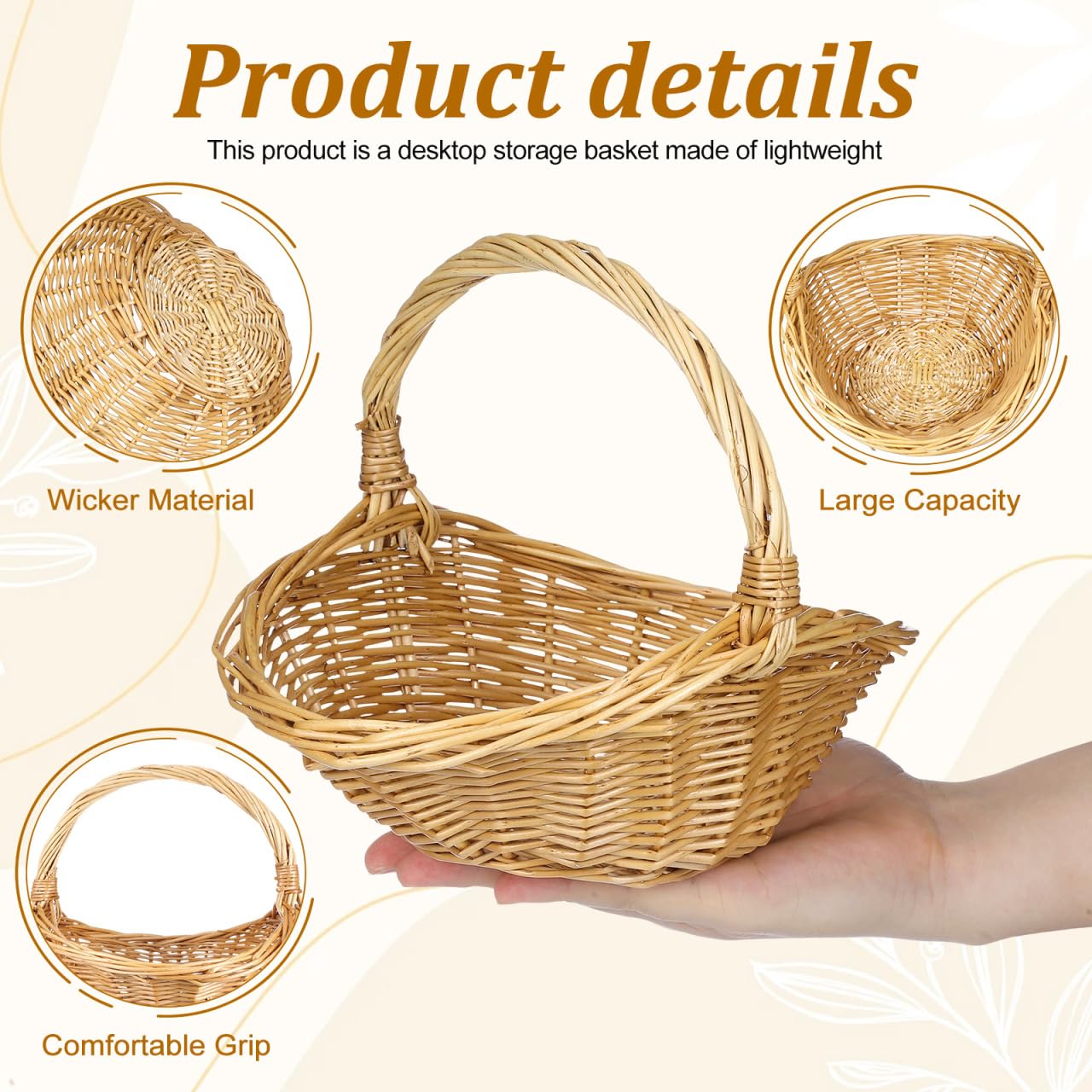Toddmomy Cesto di fiori in rattan intrecciato a mano, cestino in paglia di salice, cestino per frutta, verdura, pane, picnic, matrimoni, fiori, ragazze, cestini con manico, per decorazioni rustiche