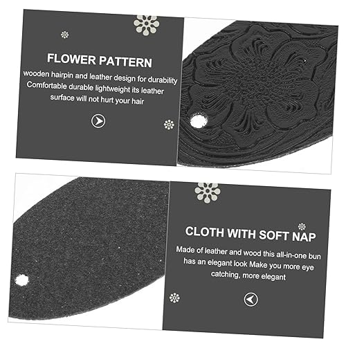 Miniatura 7 de Mikinona Pasador de pelo, 3 piezas de horquilla de cuero con palo, para moños, soporte de metal, piezas para el cabello para mujeres