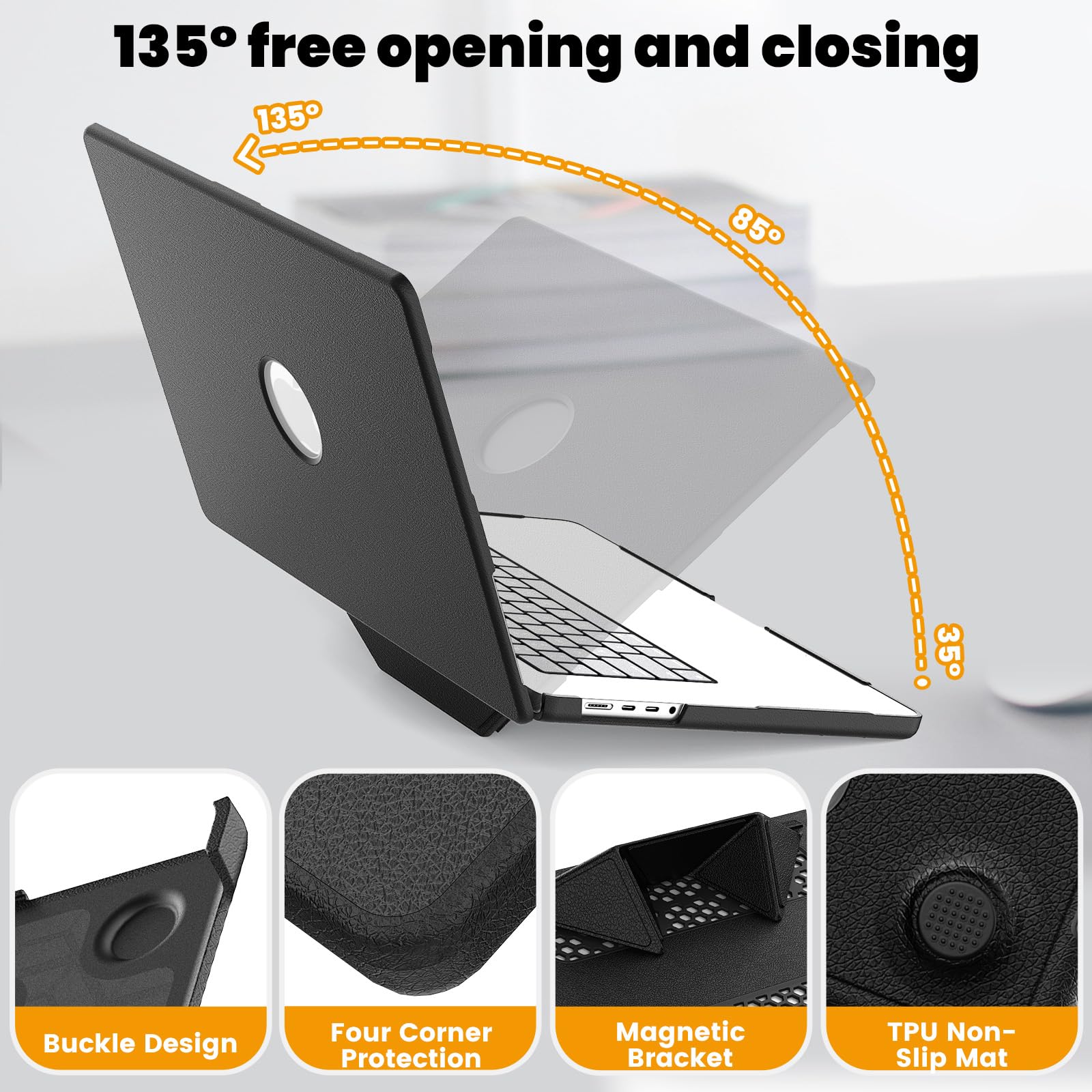 KAIJIAbox Funda compatible con MacBook Pro de 14 pulgadas M5-M1 2026-2021, color negro | Kit 4 en 1 de piel rígida con soporte, cubierta para teclado, alfombrilla de mouse, antigrietas, antiarañazos, antihuellas