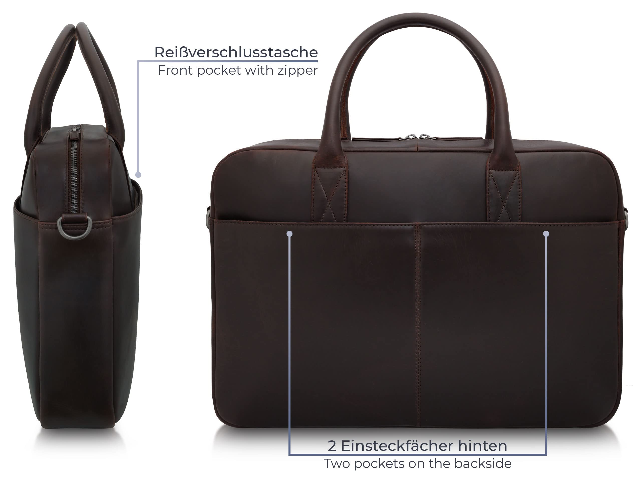 Maletín para ordenador LESATH I Bolsa grande para portátil 15,6 pulgadas de piel auténtica I Bandolera XL de cuero para hombre