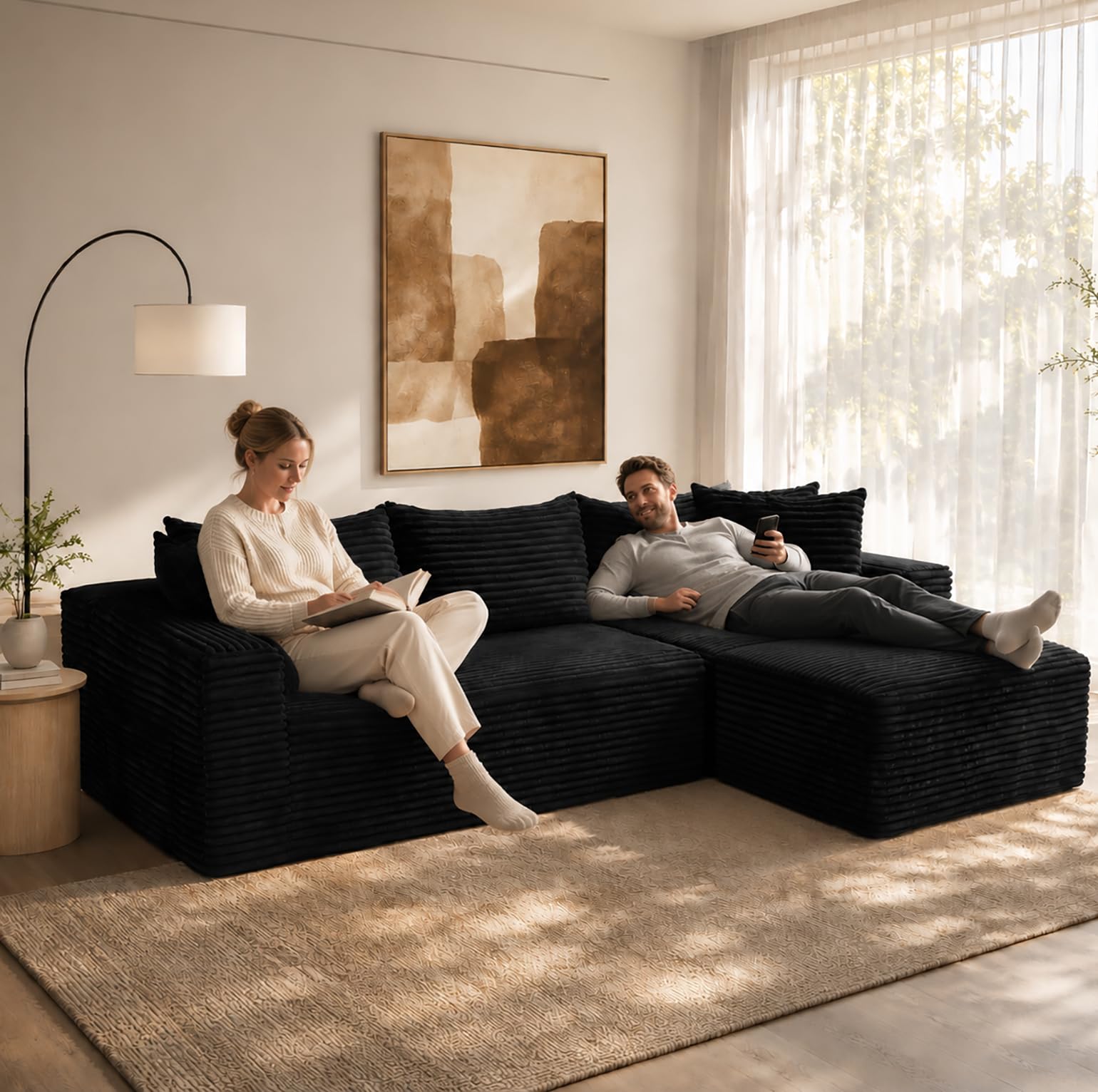96" Cloud Boneless Sectional Couches with Chaise for Living Room