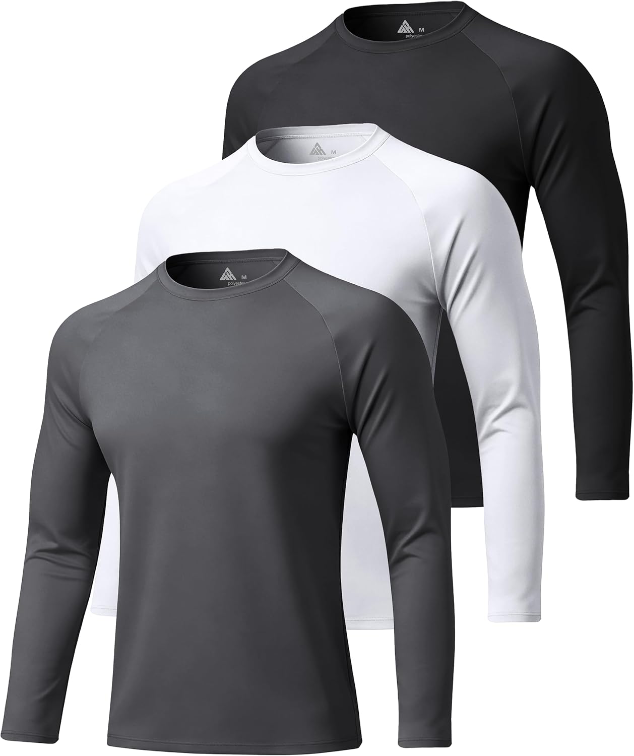 3 Pack Long Sleeve Shirts for Men UPF 50+ UV Sun Protection Shirts Moisture Wicking Rash Guard Workout Gym Swim