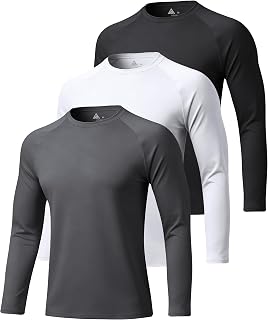 3 Pack Long Sleeve Shirts for Men Base Layer | Moisture-Wicking, Workout, Fishing, Running, Hiking, Gym, Athletic, Quick Dry, Breathable, UPF, UV, UPF 50+ Sun Protection