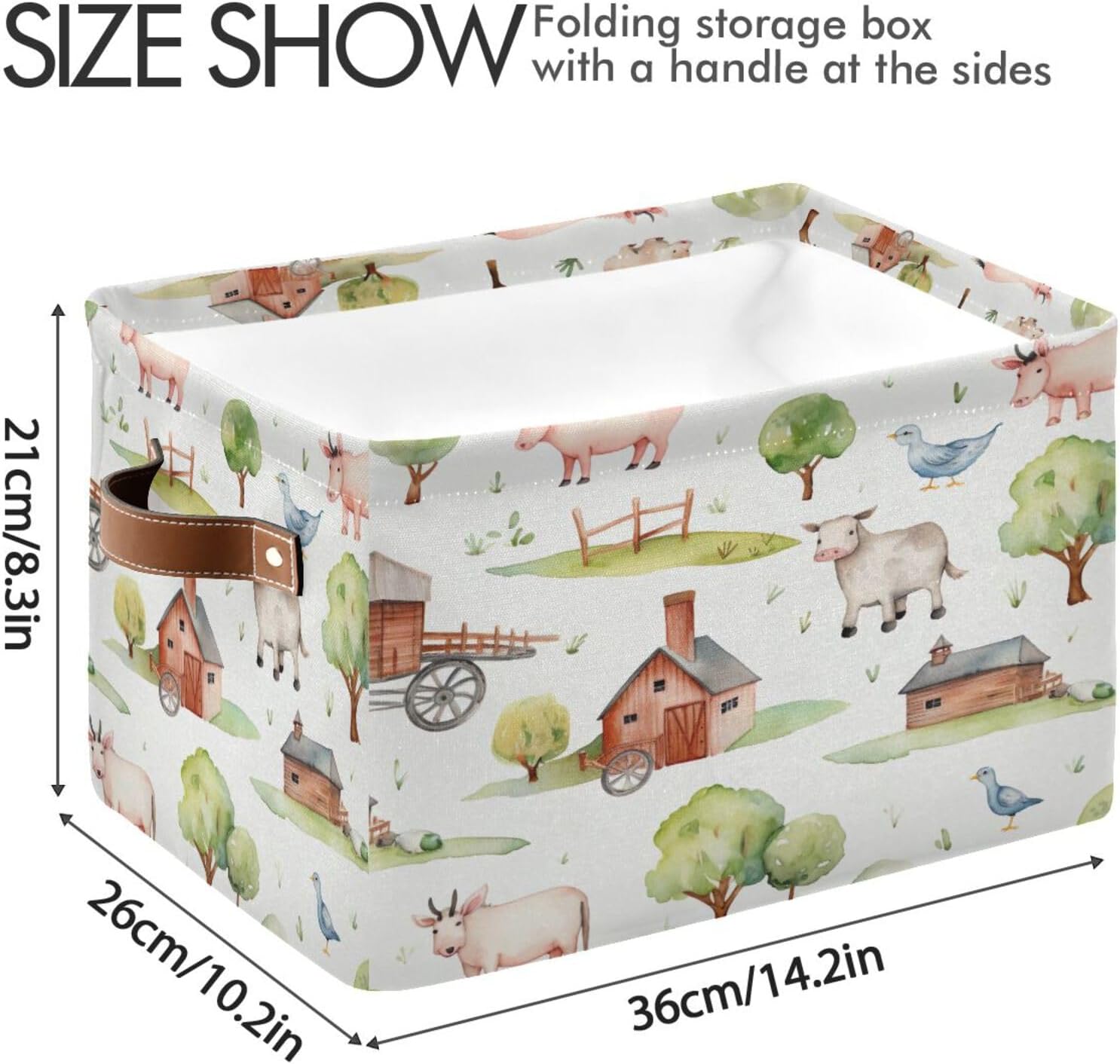Kigai Farm Animals Storage Basket Waterproof Collapsible Fabric Laundry Basket with Handles Gift Bin Closet Organizer Bin for Bedroom Nursery Office 1 PACK