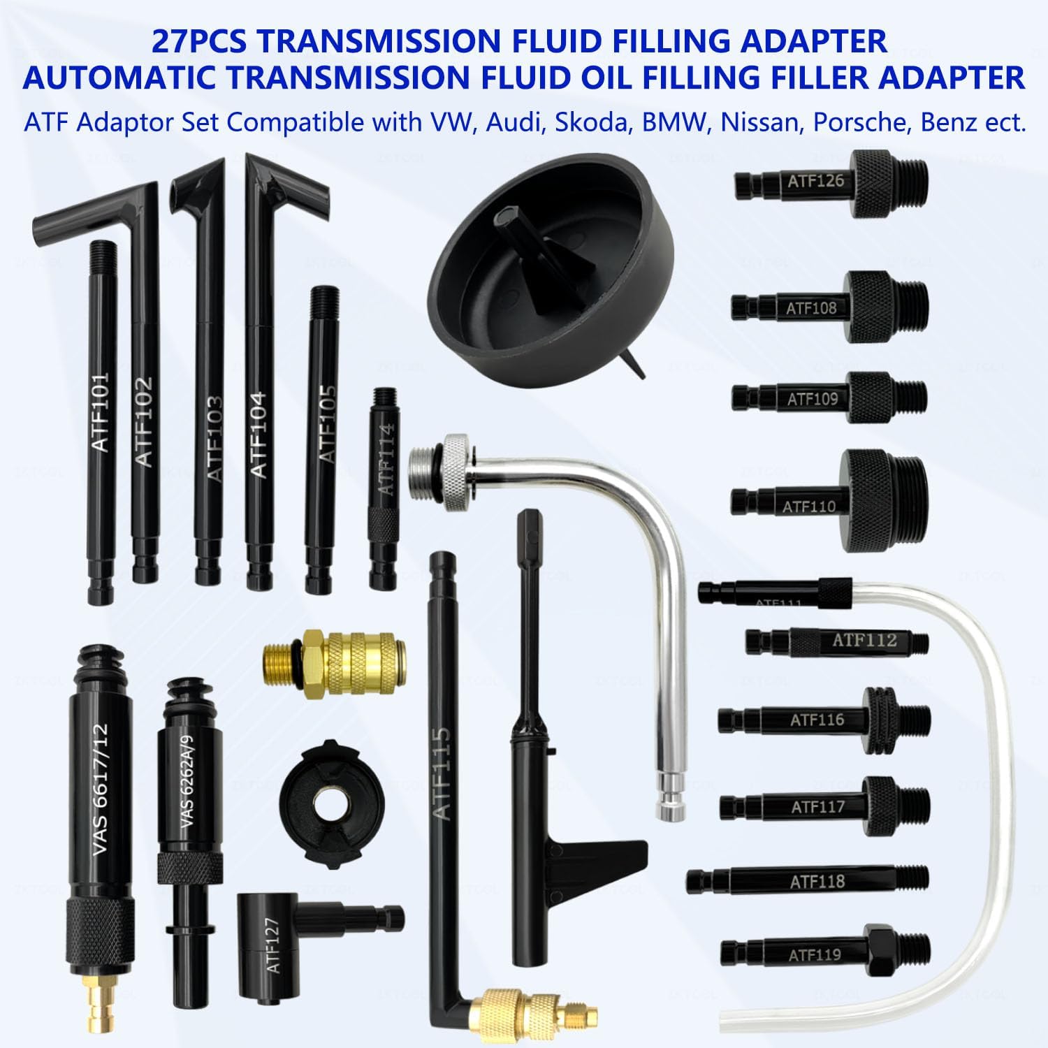 ZKTOOL 27 Pièces Kit d'Adaptateurs de Remplissage de Liquide de Transmission ATF, Outils de Remplissage d'Huile de Transmission, Connecteur de Recharge d'Huile de Boîte de Vitesses Automatique
