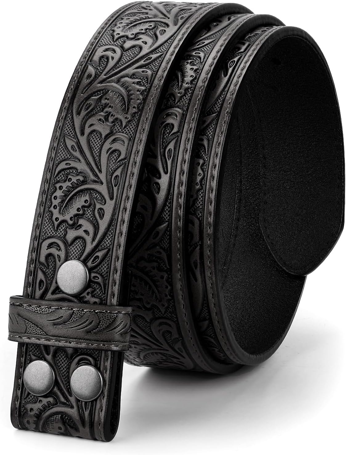 Western Belt Strap for Men without Buckle 1.5" Wide Floral Engraved Embossed Leather Belt Strap