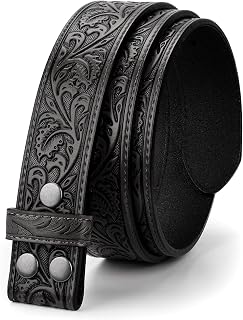 LEACOOLKEY Western Belt Strap for Men without Buckle 1.5'' Wide Floral Engraved Embossed Leather Belt Strap'