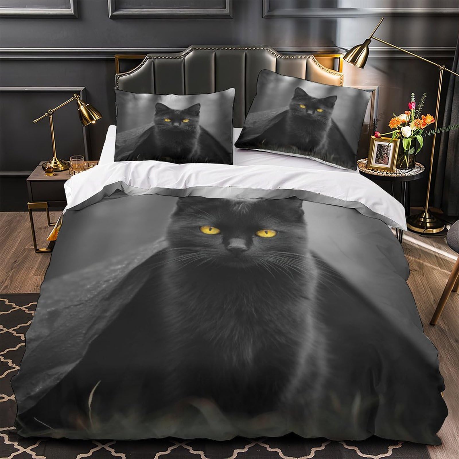 Housse de couette chat noir impression 3D microfibre de qualité