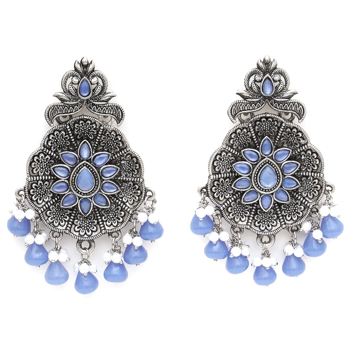 Karatcart Oxidised Silver Blue Monalisa Stone Studded Floral Dangler Earrings for Women (B0BT1RZ3RR) Amazon Price History, Amazon Price Tracker
