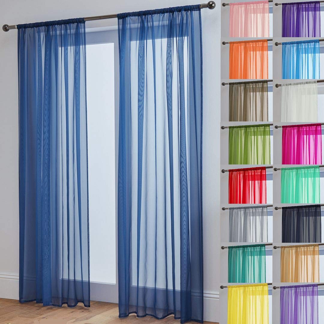 John Aird Lucy Voile Curtains - Rod Pocket Slot Top - Pair Net Curtains - 2 Panels (Navy, W 58" x L 81") โ image 1