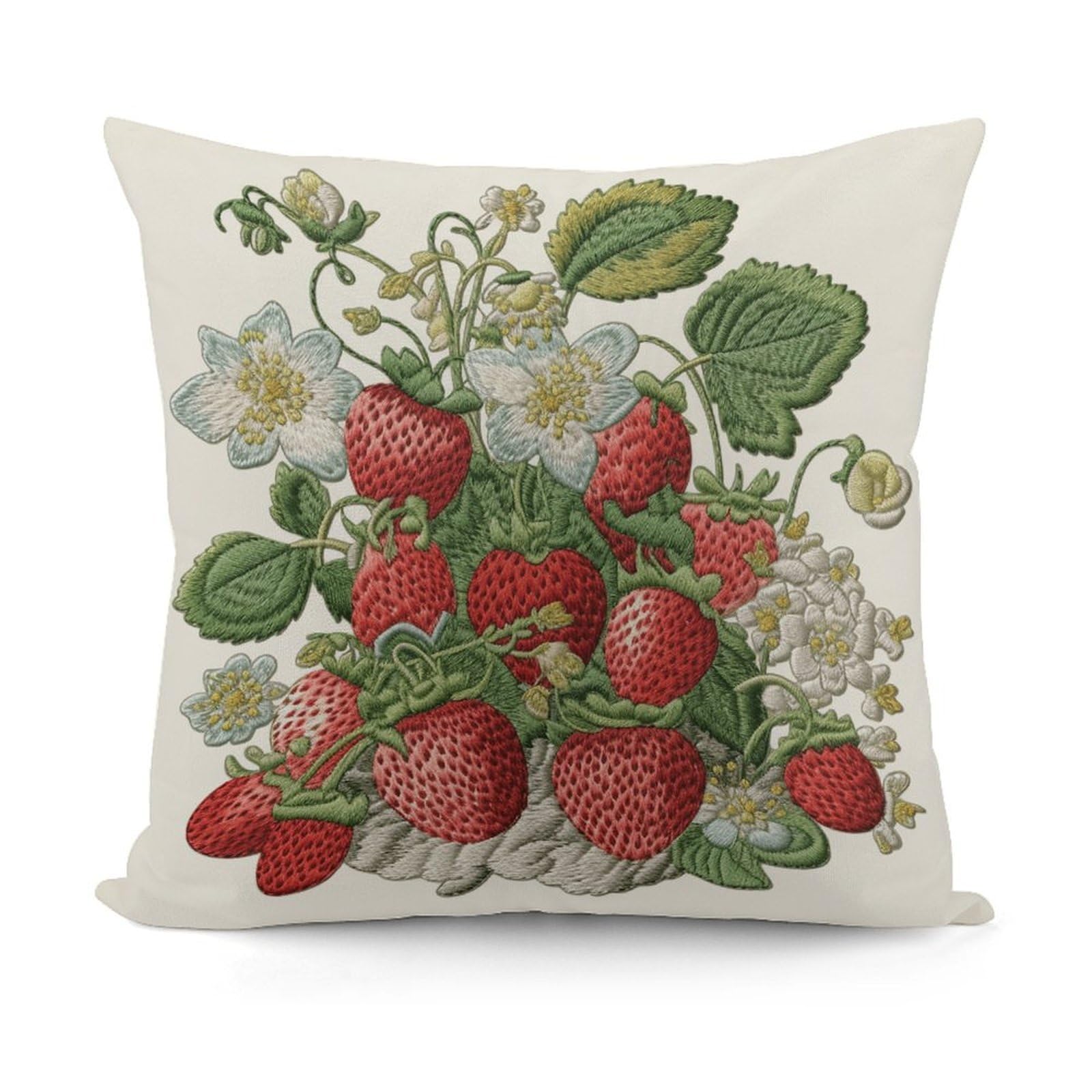 Adfgyerh Style Strawberry Embroidery Decorative Pillow Covers, Throw Pillow Covers Soft For All Seasons, Pillowcases For Couch Living Room Sofa Bedroom 18X18 Inch