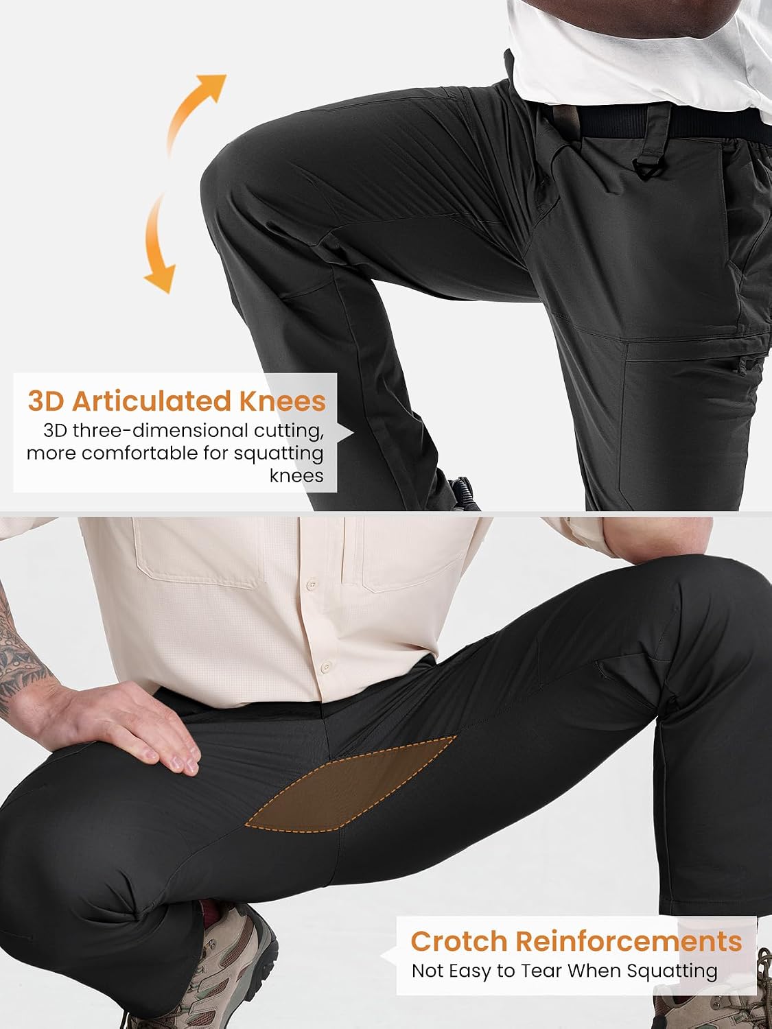 FRONTEND Men's Ripstop Tactical Cargo Pants,Water-Resistant with 8-Pocket,Reinforced Gusset & Knees for Hiking, Work, EDC