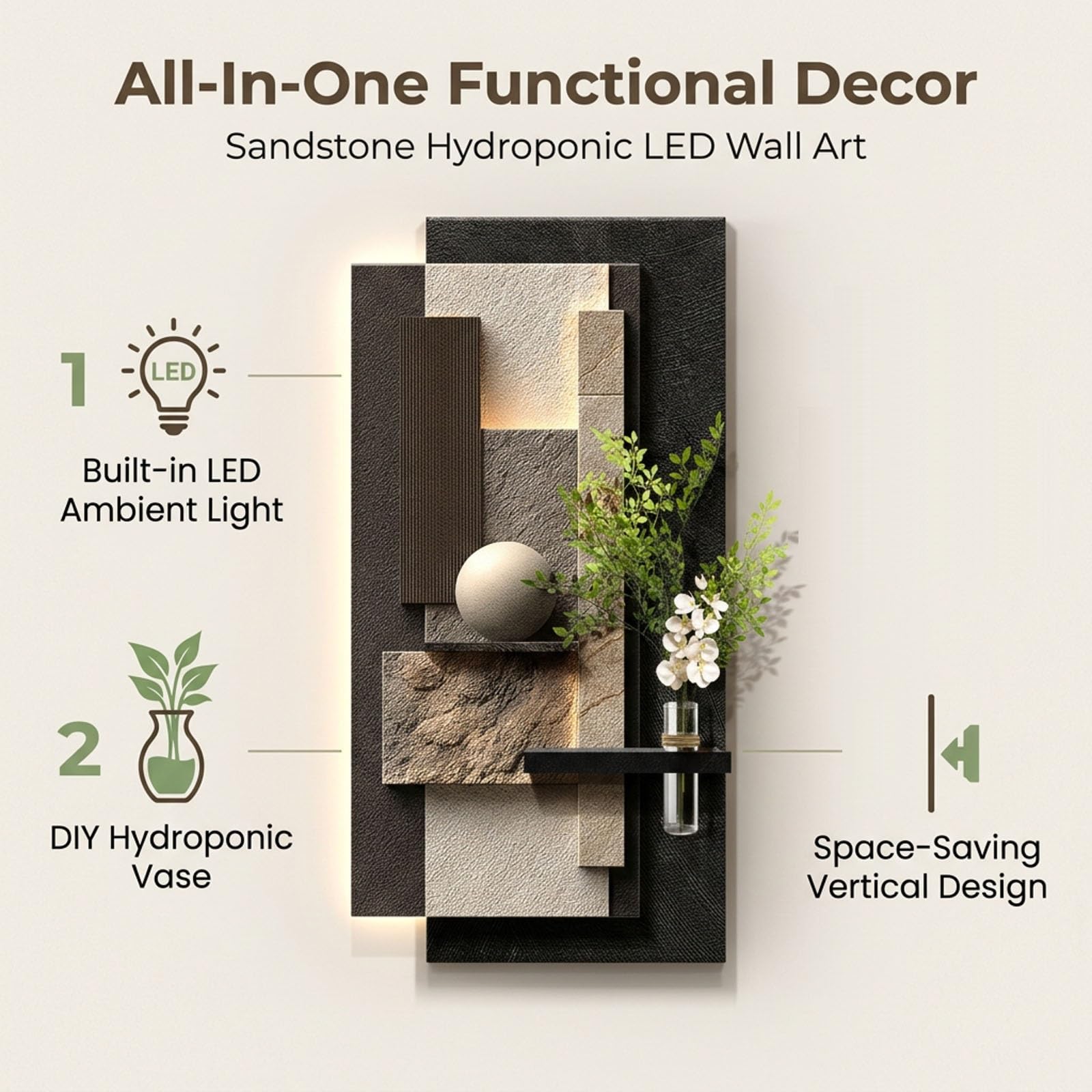 MDEUFYWEGB Decorazione da parete 3D a LED, moderno murale effetto arenaria, opera d'arte luminosa da appendere, complemento d'arredo per soggiorno e ingresso.(D,80 * 40cm/31.5 * 15.7in)