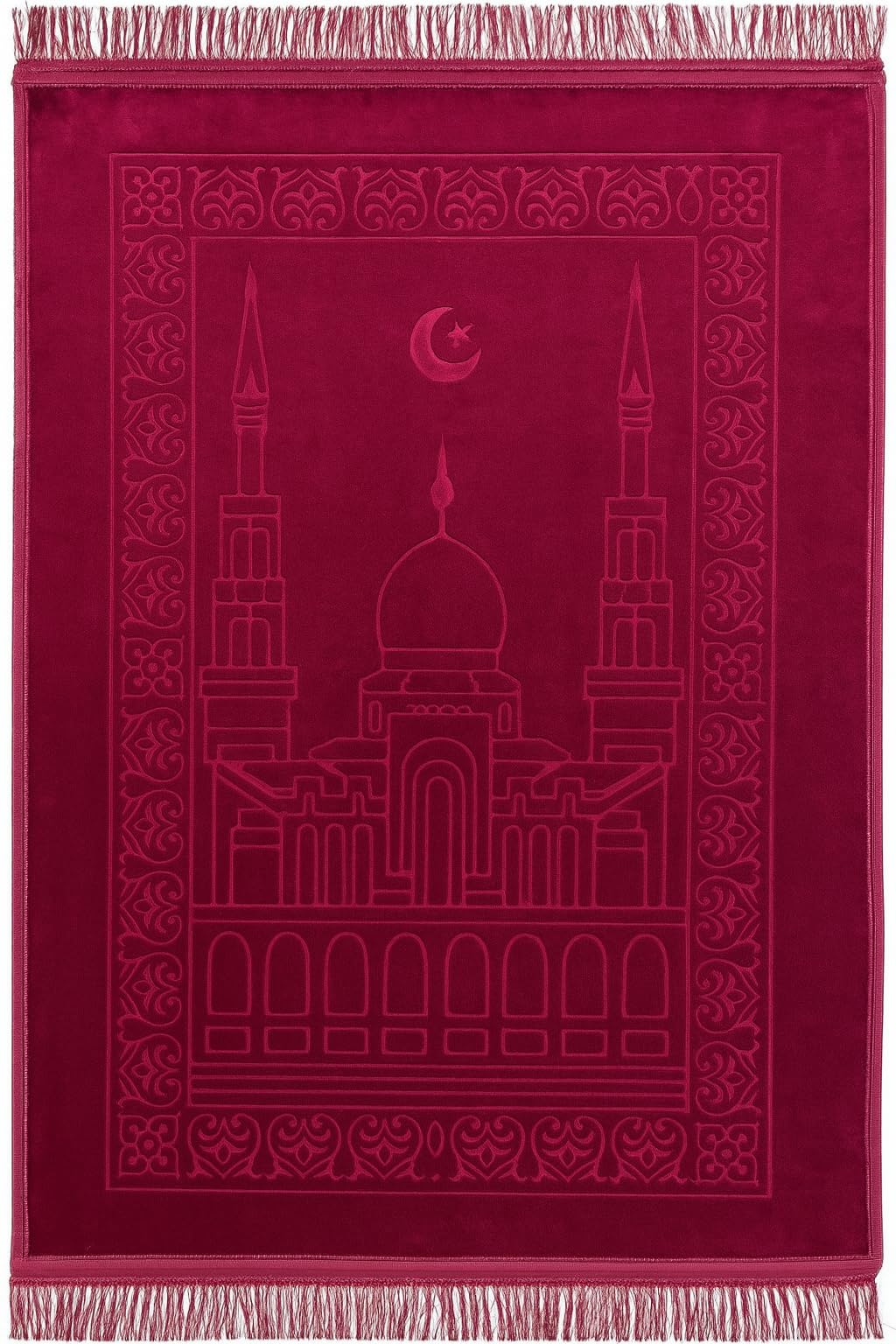 Fabienne Embossed Prayer Mat Anti-Slip Velvet Top Prayer Rug 80 x 120 cm (Maroon)