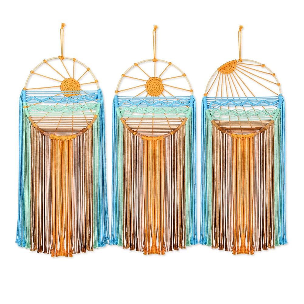 3 Piezas Atrapasueños Decoración de Pared Boho Macramé Atrapasueños Amanecer Sol Atardecer Atrapasueños Kit Colorido