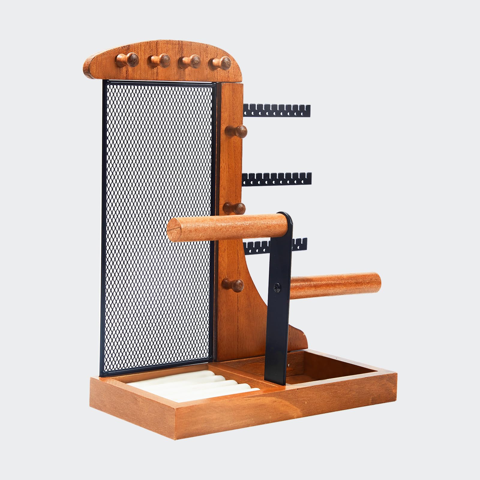 COBOXOY Jewelry Holder, Jewelry Organizer, Jewelry Display Stand with Wood Frame and Velvet Tray, Necklace Earring Bracelet Holder, for Studs, Rings, Watches, Bangles