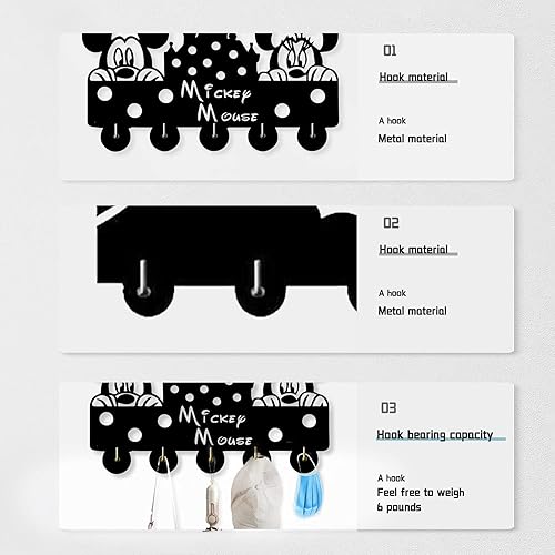Miniatura 6 de Mickey Mouse - Ganchos para llaves de Disney, ganchos de puerta autoadhesivos para pared, entrada, cocina, 5 ganchos, color negro, resistente, 6