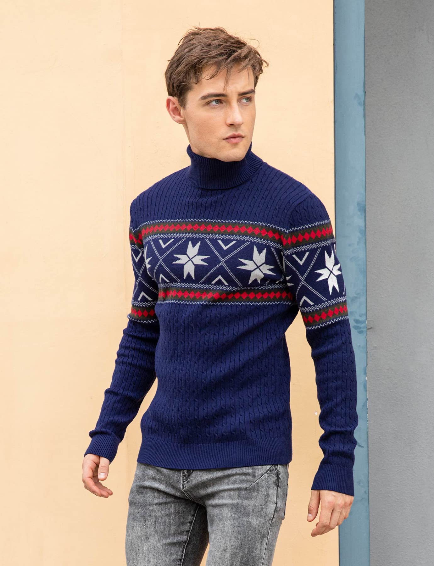 AIDEAONE Maglione Dolcevita da Uomo Maglione Casual a Costine Slim Fit a Maglia Collo Alto Pullover Dolcevita