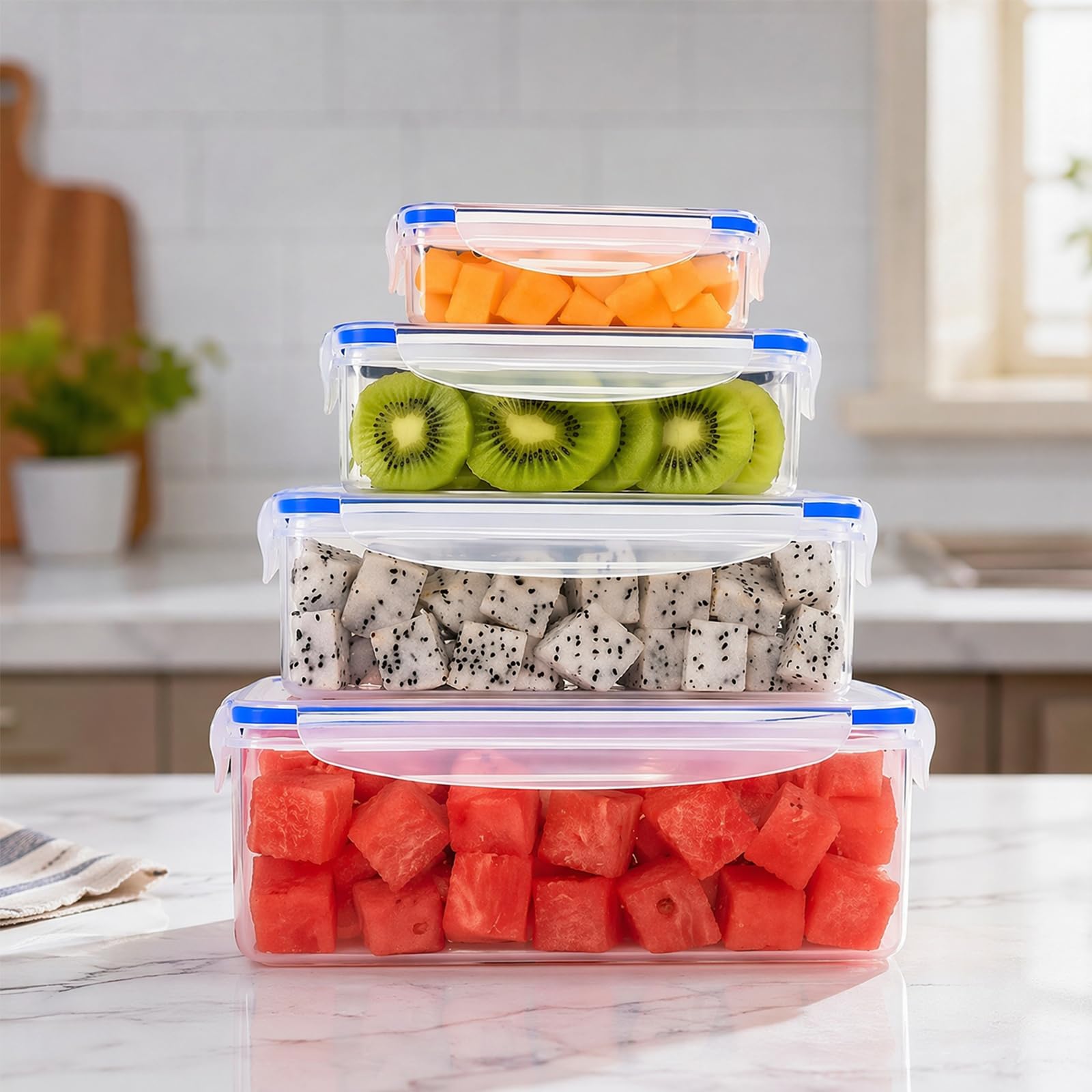 4Pcs Rectangular Food Storage Containers Leakproof & Airtight Stackable