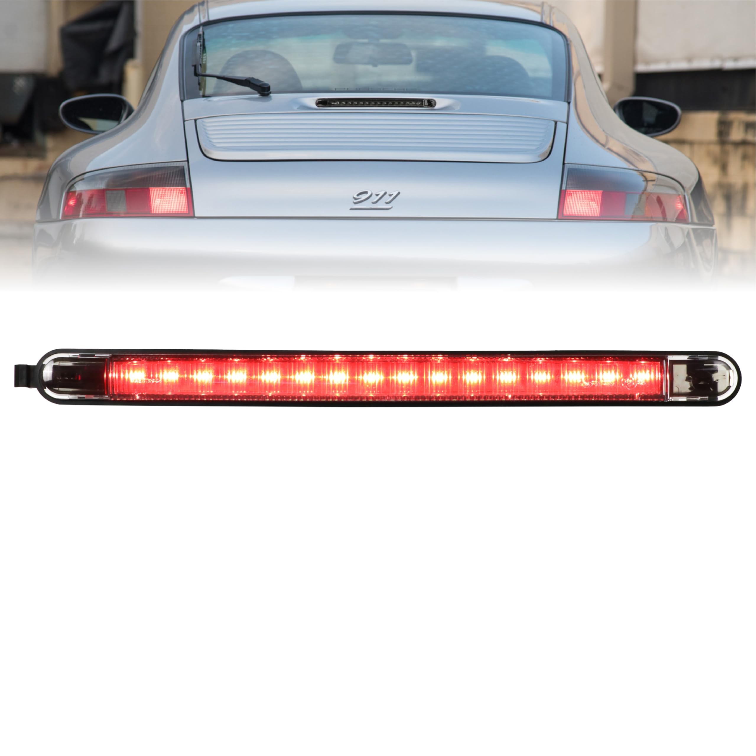 USR 98-04 996 3rd Brake Light - Smoke Rear LED Third Brake Tail Stop Lamp - Fit for 1998-2004 Porsche 911 996 Carrera Coupe Convertible All Models Inc 4 4S GT2 GT3 Targa Turbo (Smoked Lens, PlugNPlay)