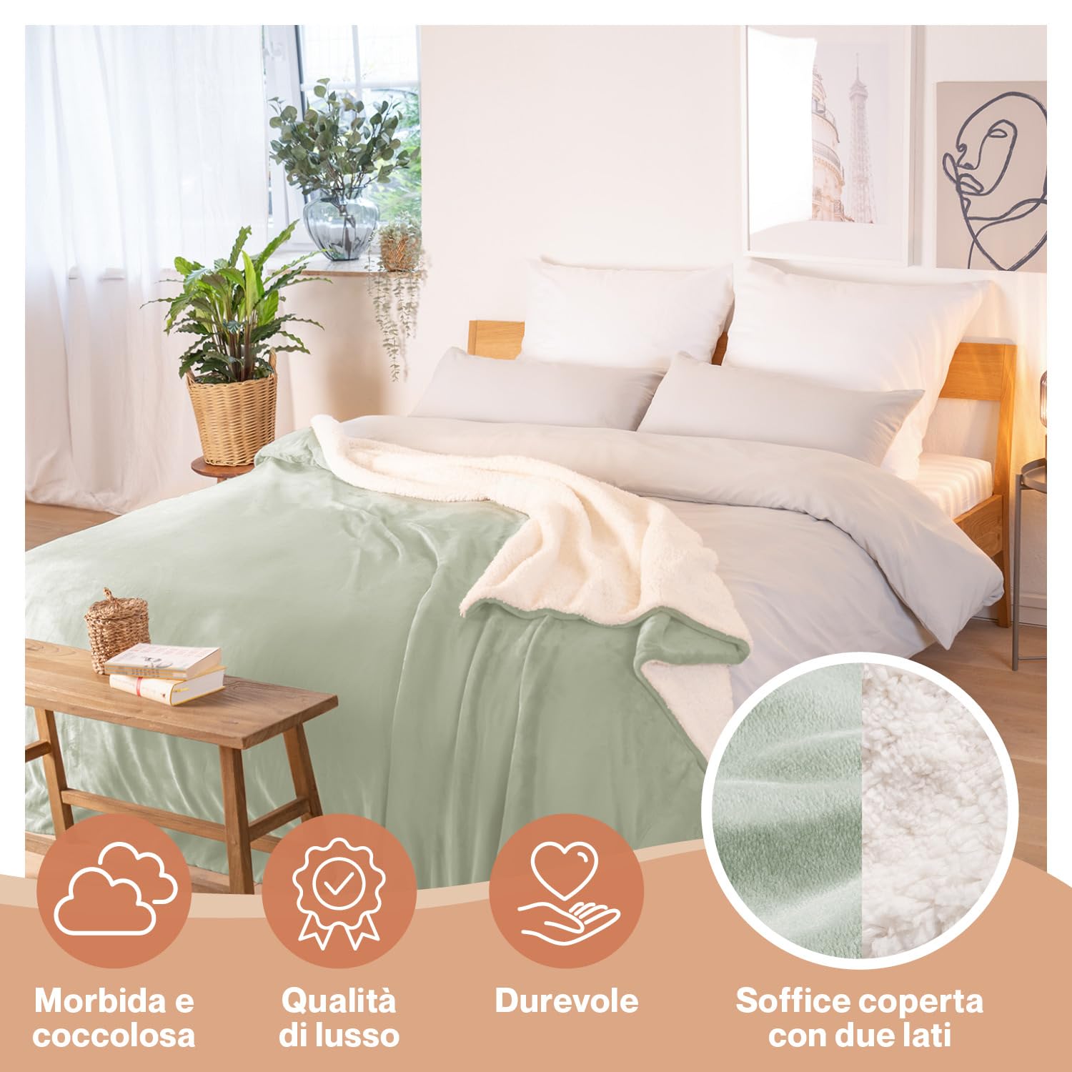 Blumtal coperto Matrimoniale Sherpa - Plaid Divano Super Morbida - Coperta Plaid di Alta Qualità Certificata OKEO-Tex - 230 x 270 cm - Summer Green