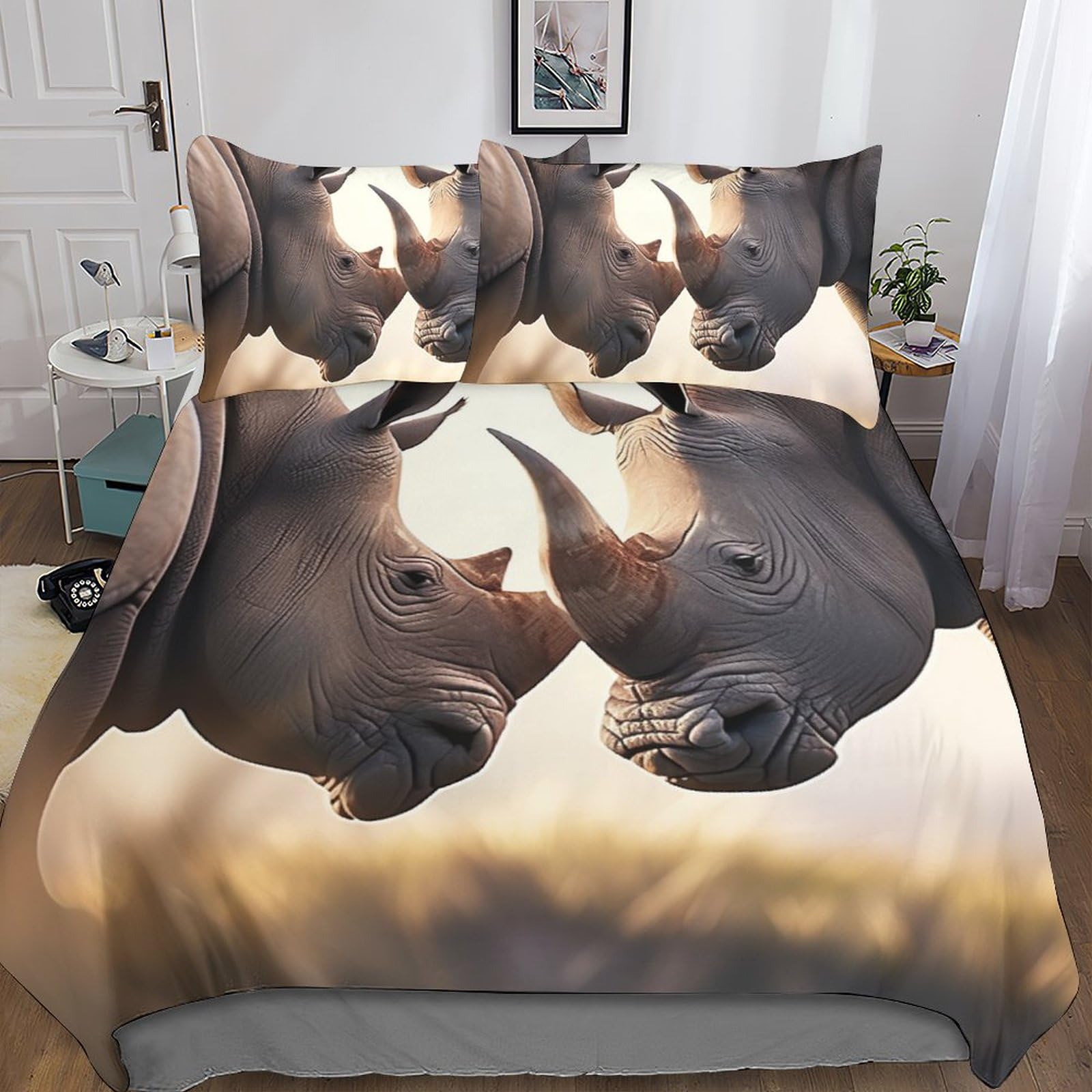 Parure de lit 3D rhinocéros housse de couette hypoallergénique 200x200 double