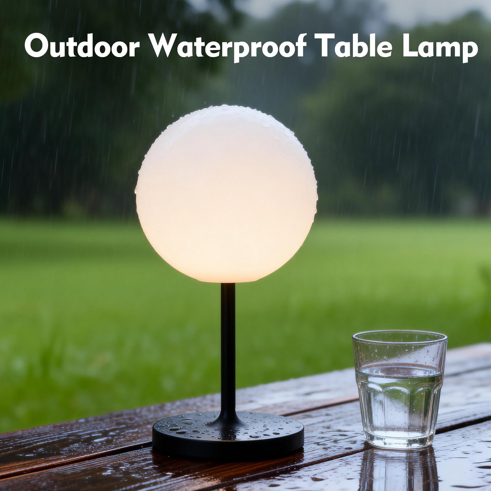 Tischlampe Kabellos，Dimmbar Nachttischlampe Touch，Akku Tischleuchte Kabellos，LED Tischlampe mit kugelförmigem Lampenschirm, geeignet für Schlafzimmer Wohnzimmer und Außenbereich – Schwarz