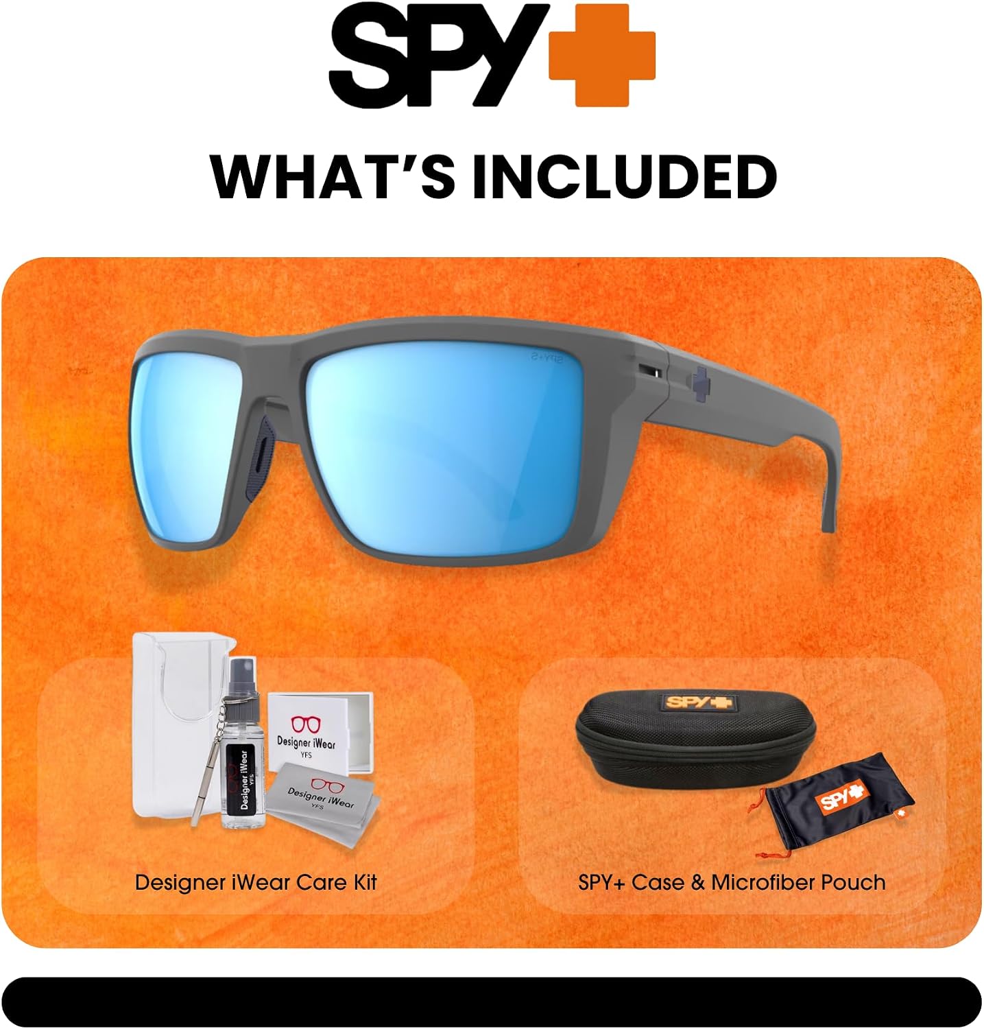 Spy Overhaul 59MM Wraparound Rectangular Sunglasses for Men + BUNDLE with ACCESSORY EYEWEAR KIT
