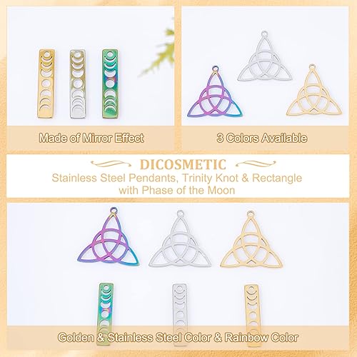 Miniatura 4 de DICOSMETIC Abalorio de barra de fase lunar de acero inoxidable, corte láser, fase de la luna, astronomía lunar, dije lunar para hacer pulseras,