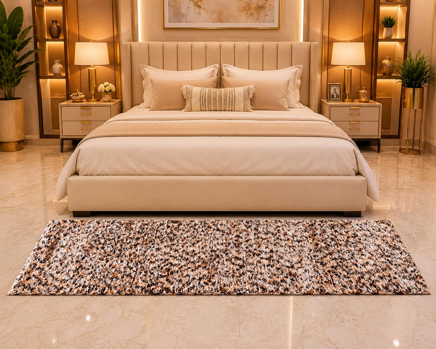 Runners Mat | Brown and Beige Multi-Colour |Anti-Skid Rubber Backing |140 x 56 cm | for Bedroom and Sofa Area| Water and Dirt Resistant | Pack of 1-image-2