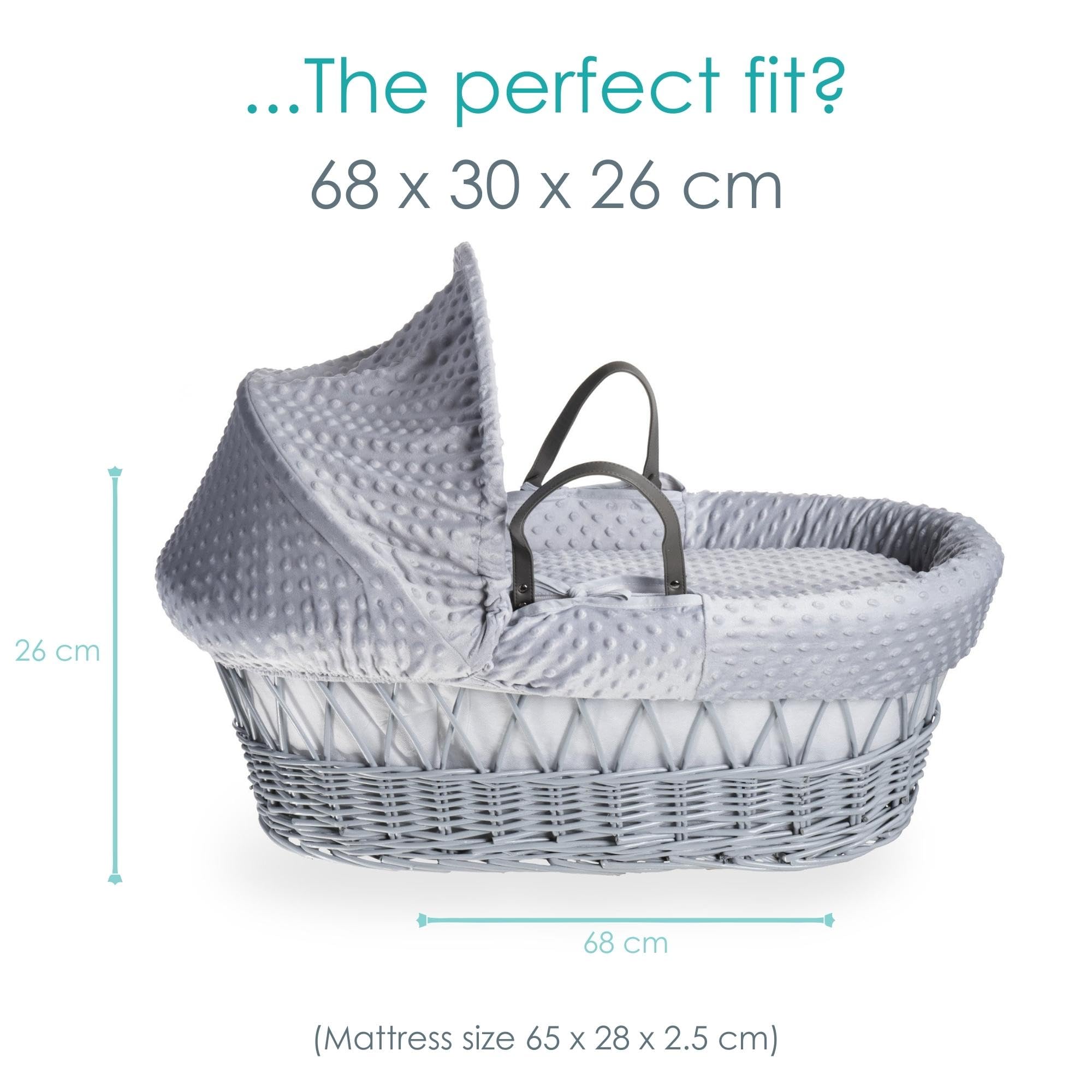 Clair de Lune Moisés de mimbre gris hoyuelo con ropa de cama, 68 x 30 cm (gris)