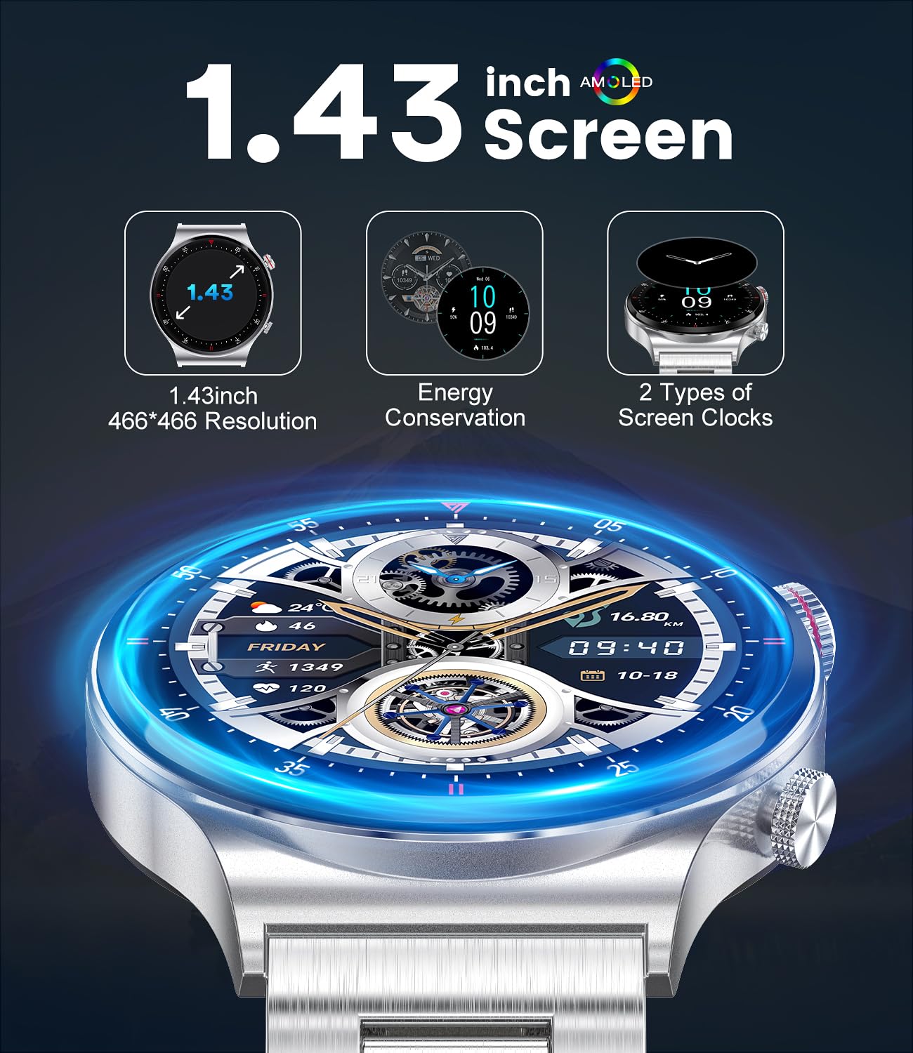 LIGE Smartwatch voor heren, Bluetooth Bellen en Draadloos Opladen, 1.39 '' Fitnesstracker voor Hartslag/Slaap, IP68 Waterdichte Smartwatch Compatibel Android iOS, Zwart