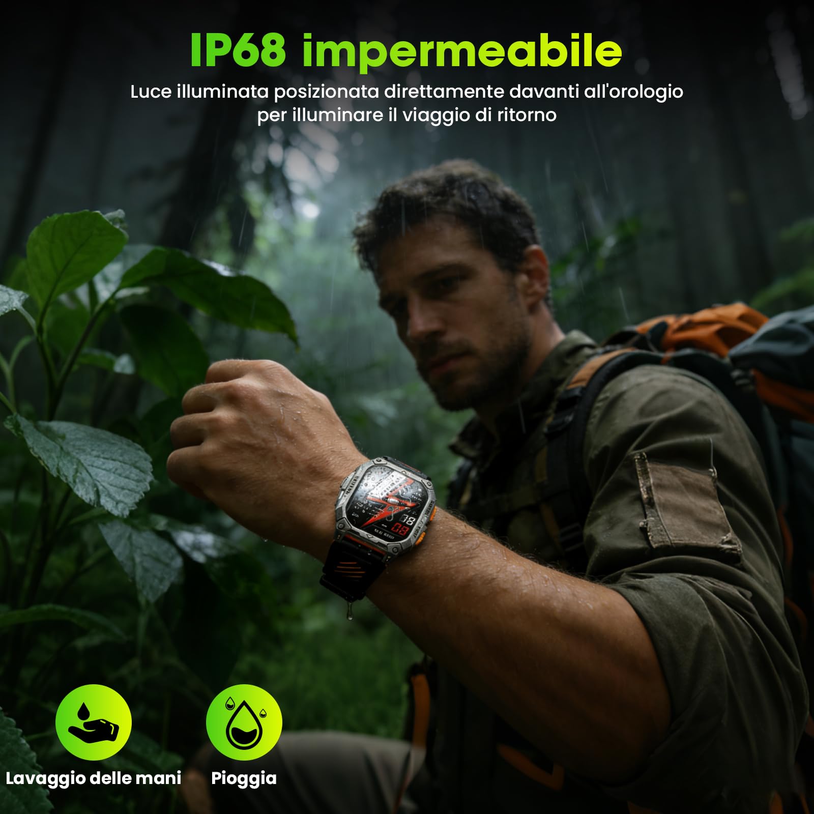 Smartwatch Uomo, 1000mAh(Durata 25 Giorni), 2.01" Orologio Smartwatch Militare con Torcia/Chiamate Bluetooth/Notifiche Messaggi/Frequenza Cardiaca/Sonno/100+ Sportive, Smart Watch per Android iOS