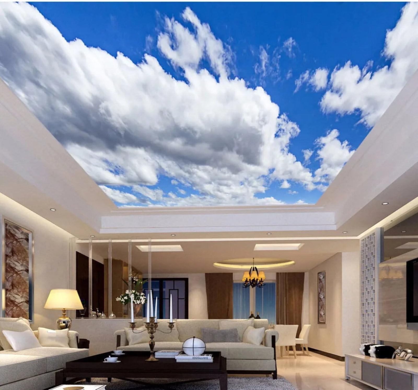 Wallpaper-3D-Xlm 250Cm×170Cm(B×H) Fresh Minimalist Blue Sky White Clouds Scenery 3D Wallpaper Easy Install Feature Office Living Room Sofa Bedroom Tv Background Wall Decoration-250Cm×170Cm