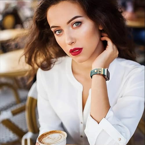 Miniatura 8 de DaQin Flower Engraved Band Compatible with Apple Watch Bands 44mm 42mm 45mm 46mm for Women, Soft Silicone Strap With Decorative for Apple Watch