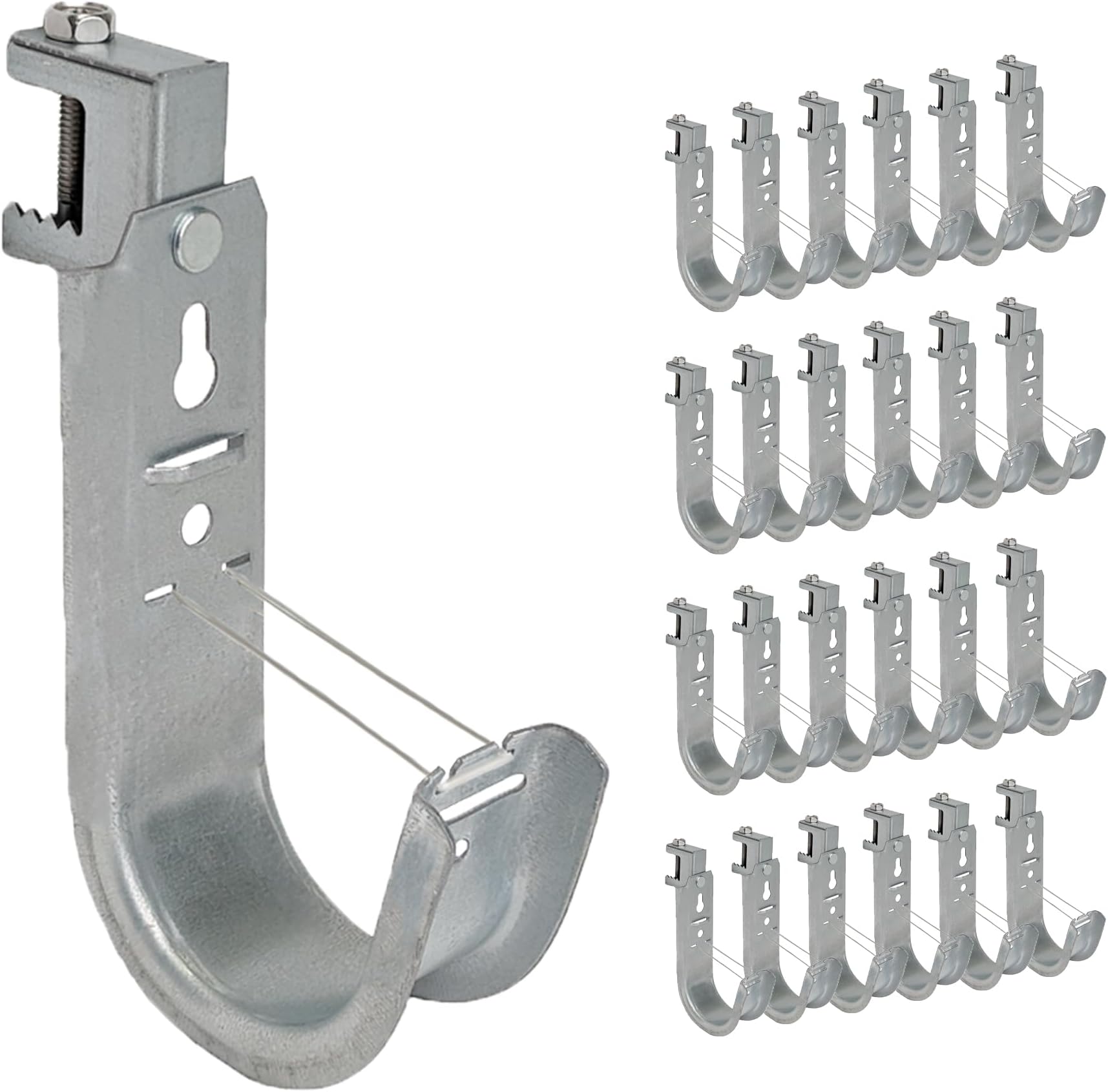 ICC Beam Clamp J-Hook with Retainer Clip for Structured Cabling - Galvanized Steel Cable Management Hooks, Rust-Resistant, EIA/TIA Compliant - 2” - 25-Pack